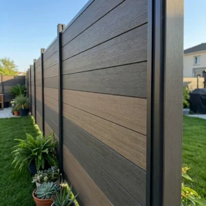 WPC privacy fence panel, brushed wood-plastic composite